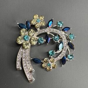 Anne Klein Floral Brooch Blue Crystal Floral Brooch Floral Swirl Brooch New